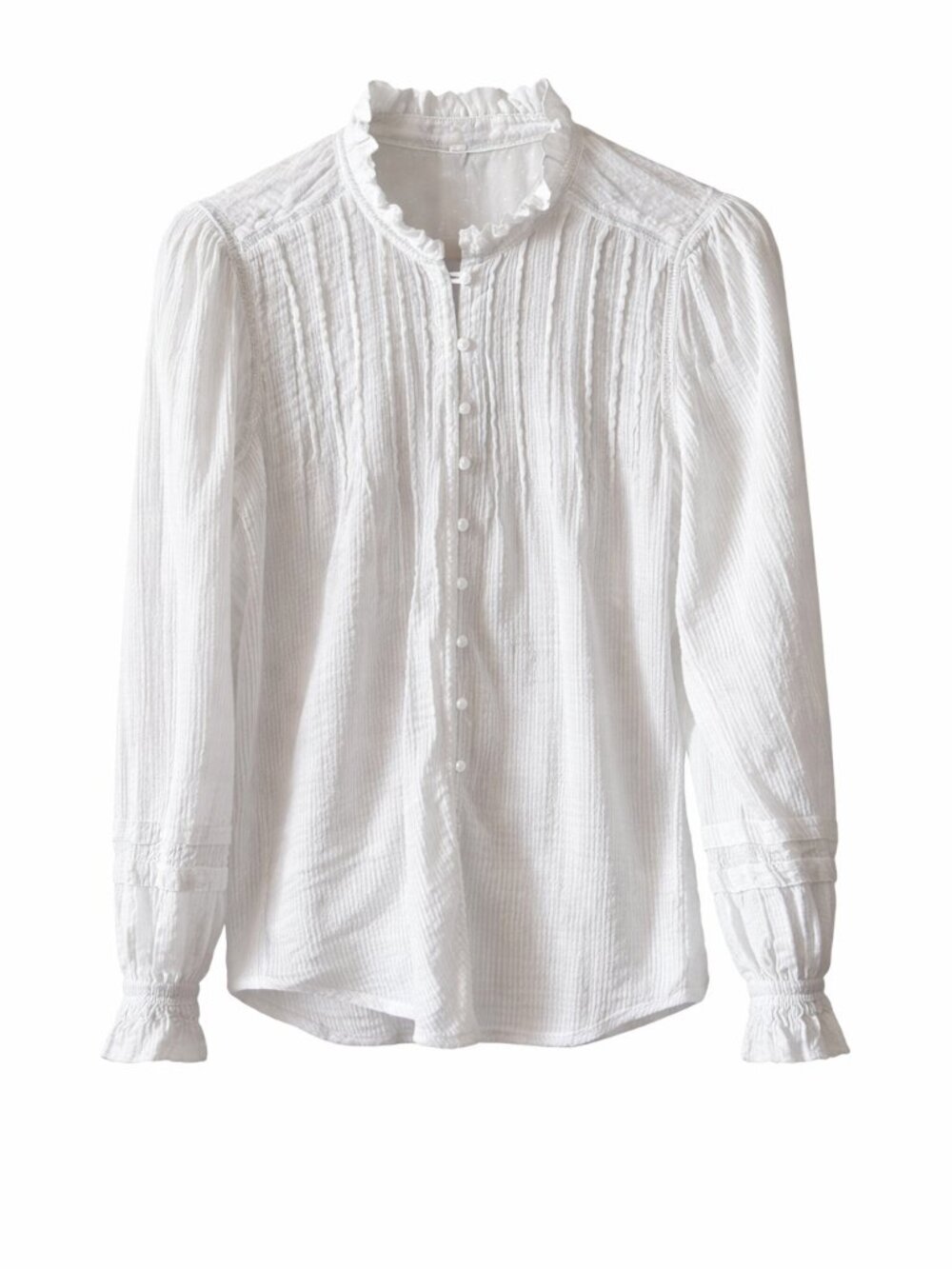 Faherty White Ruffle Collar Blouse 100% Cotton Cottagecore Button Up Top M